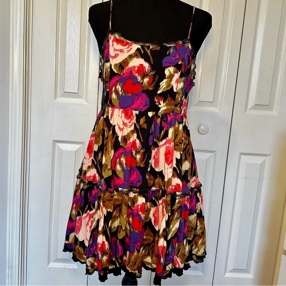 Urban Outfitters | Dresses | Urban Outfitters Black And Multicolor Floral Mini Dress